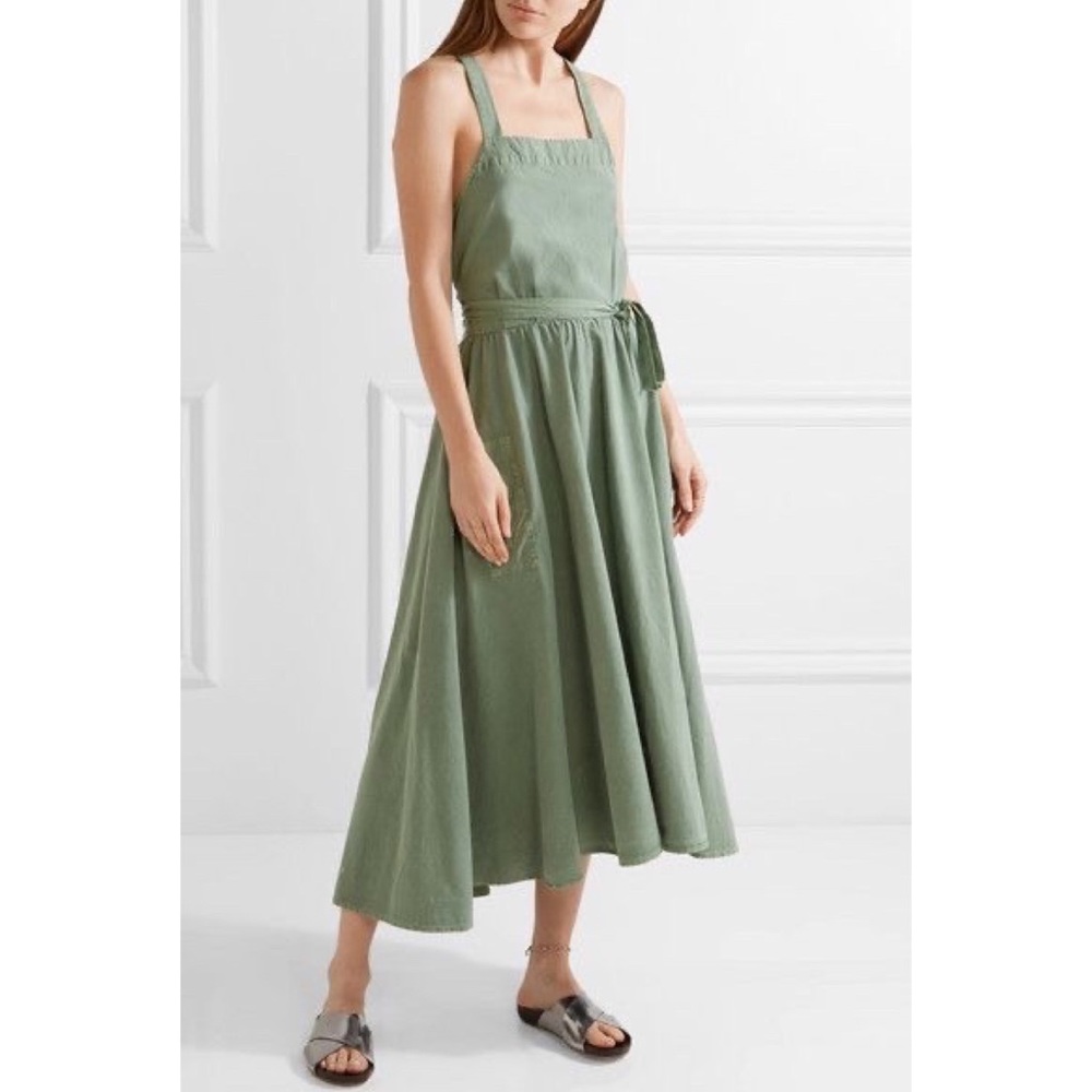 THE GREAT Army Green The Apron Cotton-Canvas Midi Dress